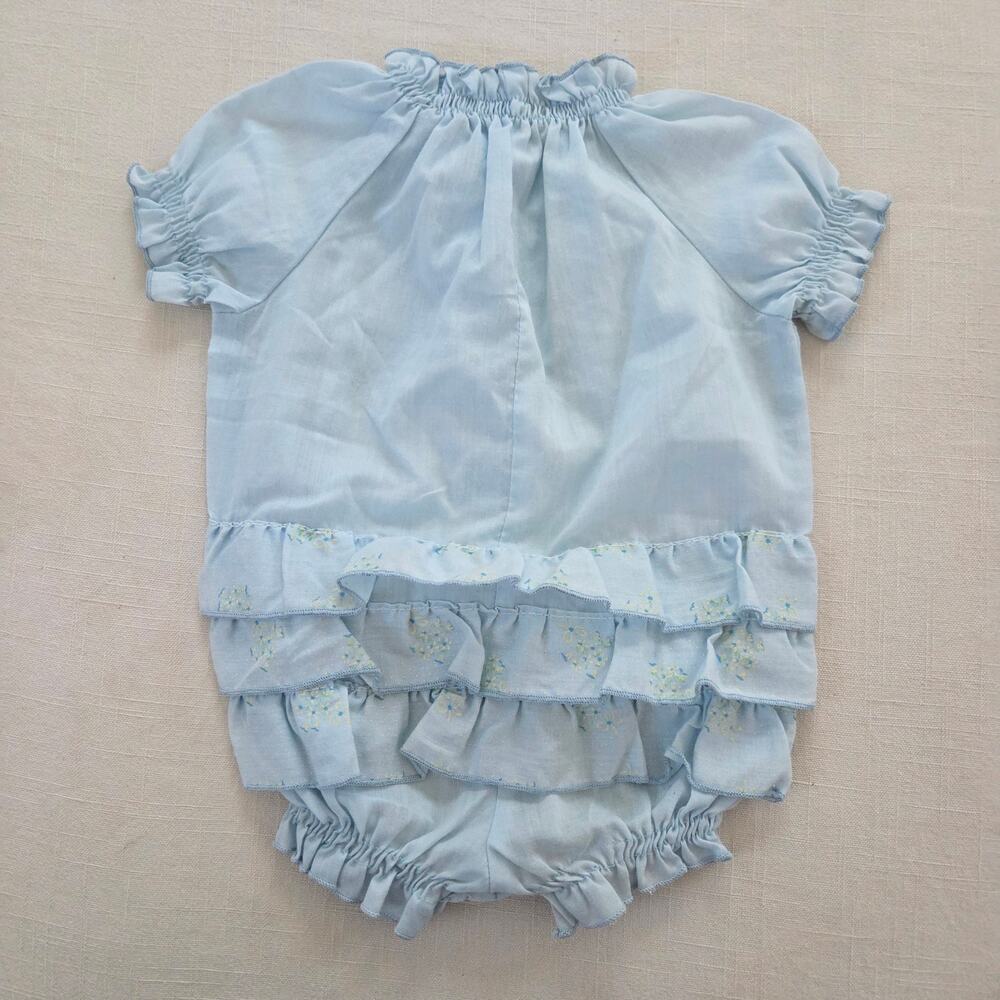Vintage Blue Ruffle Bum Romper 6-9 months